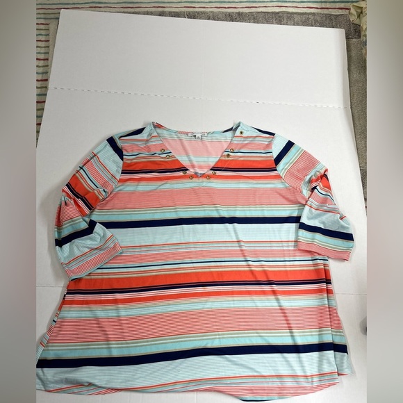 😍Notations Pink and White 3/4 Sleeve Boxy Blouse - Picture 1 of 3